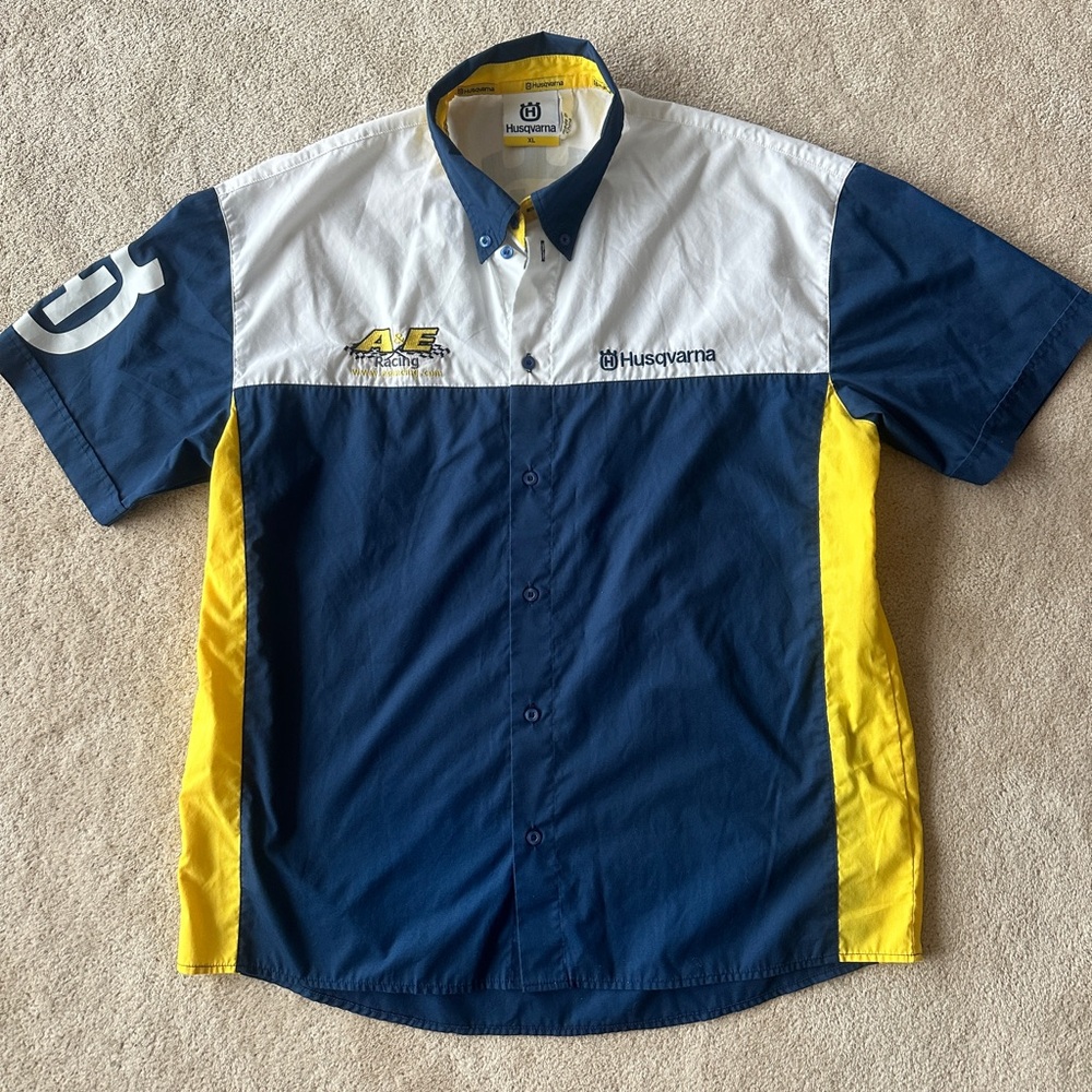 Husqvarna Casual Button Down Shirt - Blue, White, and Yellow